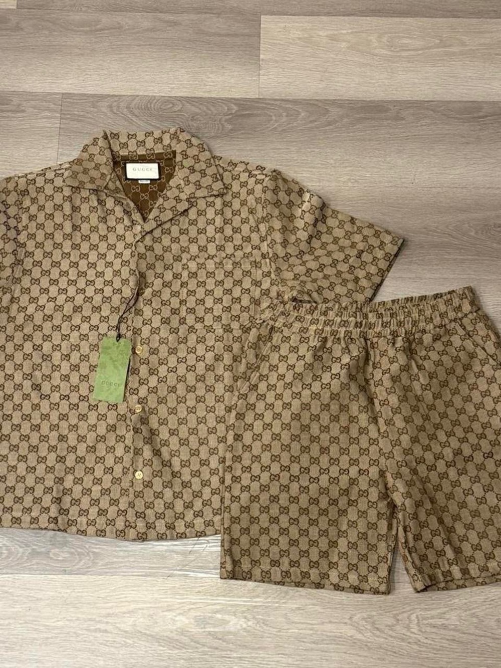 Gucci Tan Monogram Short Sleeve Button-Up Shirt